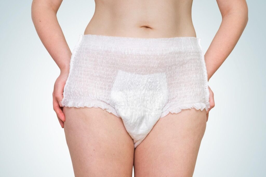 A Woman in Adult Diapers. Urinary Incontinence Problem. Stock